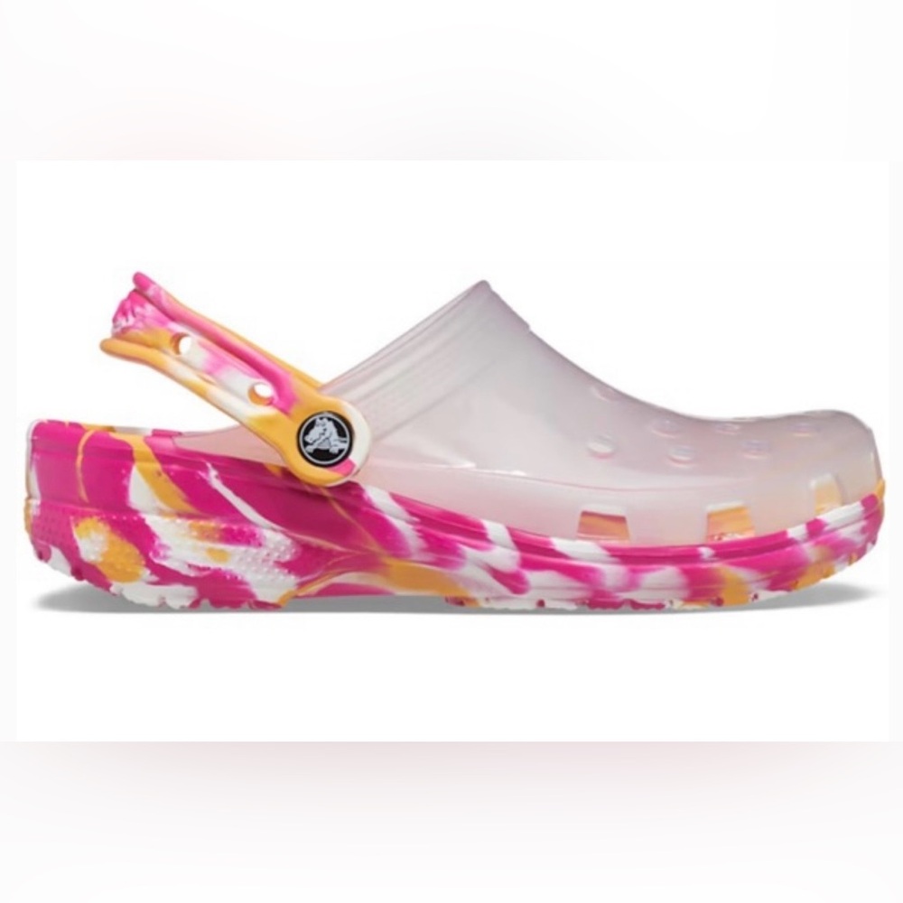 CROCS Pink and Yellow Swirl Clogs